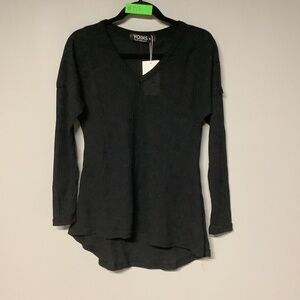 Womes's Ribbed Deep V-Neck Sweater Top Size XS Notched Black Long Sleeve